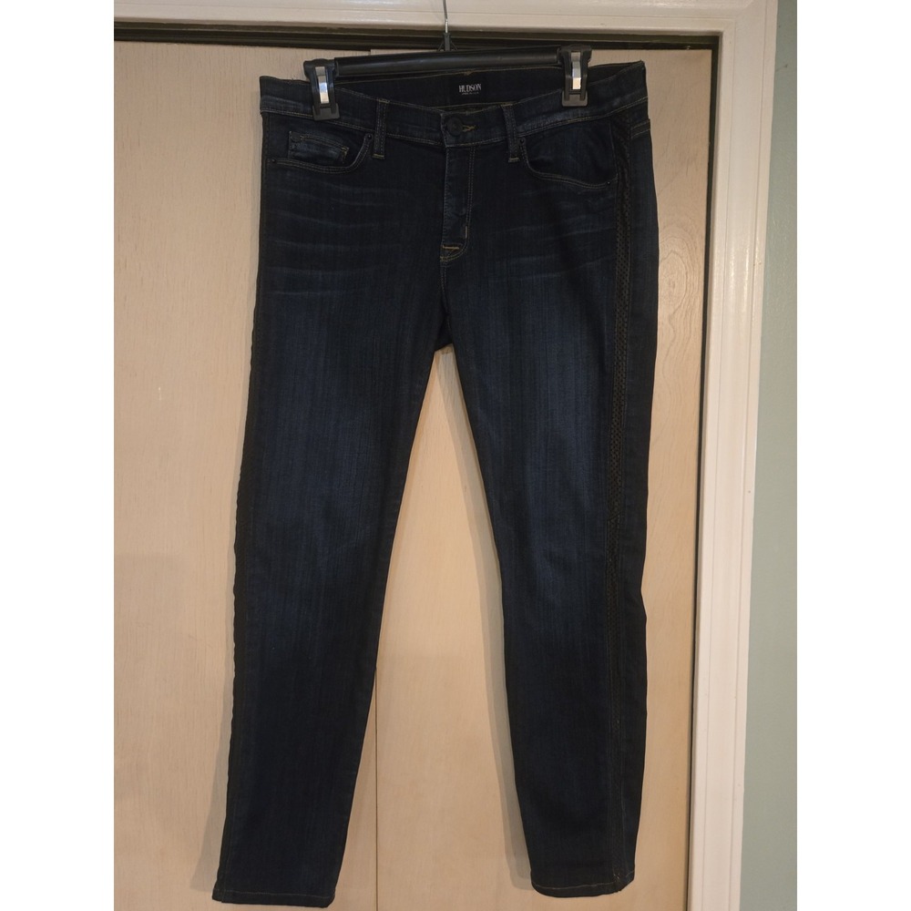 Hudson Ava Super Skinny Crop Jeans 29 Lambskin Leather Side Stripe USA